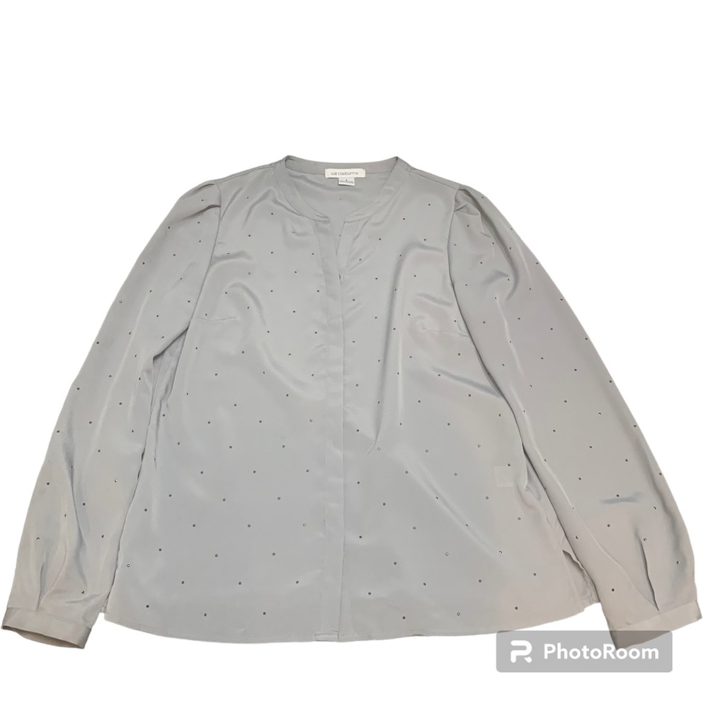 Liz Claiborne Silver Long Sleeve Dressy Rhinestone Button Up Blouse Ladies Sz S - Picture 1 of 10